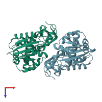 PDB entry 1qci coloured by chain, top view.