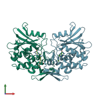 PDB entry 1qcj coloured by chain, front view.