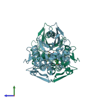 PDB entry 1qcj coloured by chain, side view.