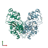 PDB entry 1qcn coloured by chain, front view.