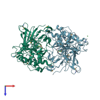 PDB entry 1qcn coloured by chain, top view.