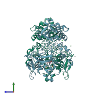 PDB entry 1qco coloured by chain, side view.