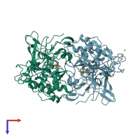PDB entry 1qco coloured by chain, top view.