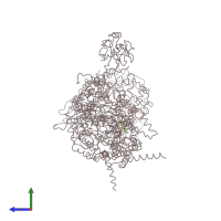 PDB 1qcr coloured by chain and viewed from the side.