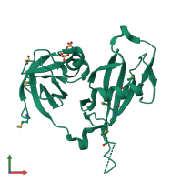 PDB entry 1qcs coloured by chain, front view.