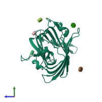 PDB entry 1qd5 coloured by chain, side view.