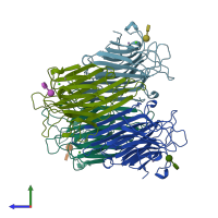 PDB entry 1qdc coloured by chain, side view.