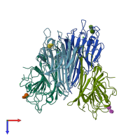 PDB entry 1qdc coloured by chain, top view.