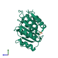 PDB entry 1qde coloured by chain, side view.