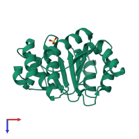 PDB entry 1qde coloured by chain, top view.