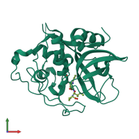 PDB entry 1qdq coloured by chain, front view.