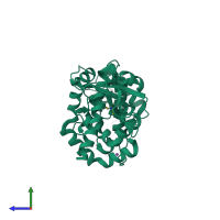 PDB entry 1qdr coloured by chain, side view.