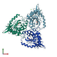 PDB entry 1qe5 coloured by chain, front view.