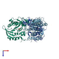 PDB entry 1qe5 coloured by chain, top view.