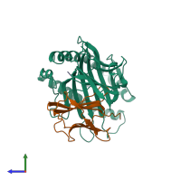PDB entry 1qew coloured by chain, side view.