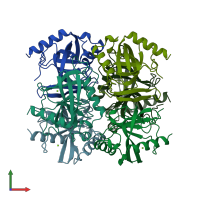 PDB entry 1qez coloured by chain, front view.