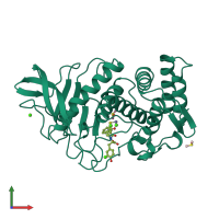 PDB entry 1qf0 coloured by chain, front view.