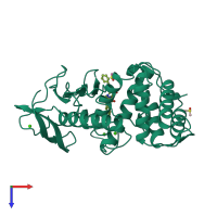 PDB entry 1qf0 coloured by chain, top view.