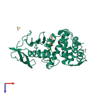 PDB entry 1qf2 coloured by chain, top view.