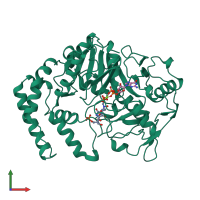 PDB entry 1qf4 coloured by chain, front view.