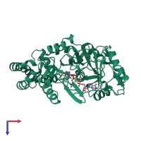 PDB entry 1qf4 coloured by chain, top view.