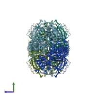 PDB entry 1qf7 coloured by chain, side view.
