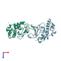 PDB entry 1qf8 coloured by chain, top view.