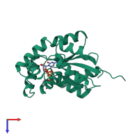 PDB entry 1qf9 coloured by chain, top view.