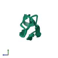 PDB entry 1qfd coloured by chain, ensemble of 10 models, side view.