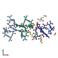 PDB entry 1qfi coloured by chain, front view.