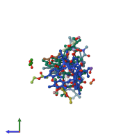 PDB entry 1qfi coloured by chain, side view.