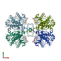 PDB entry 1qfl coloured by chain, front view.