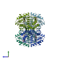 PDB entry 1qfl coloured by chain, side view.