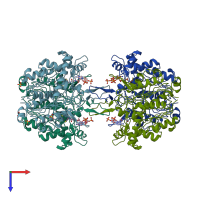 PDB entry 1qfl coloured by chain, top view.