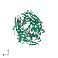 PDB entry 1qfm coloured by chain, side view.