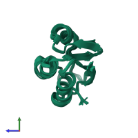 PDB entry 1qfr coloured by chain, ensemble of 16 models, side view.