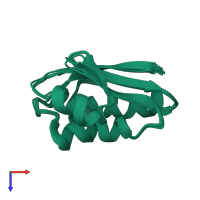 PDB entry 1qfr coloured by chain, ensemble of 16 models, top view.