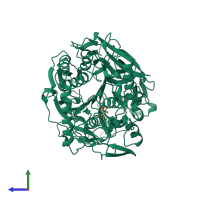 PDB entry 1qfs coloured by chain, side view.