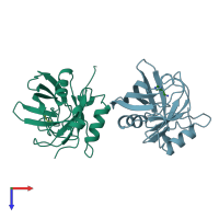 PDB entry 1qfv coloured by chain, top view.