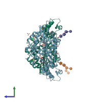 PDB entry 1qfx coloured by chain, side view.