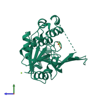 PDB entry 1qg8 coloured by chain, side view.