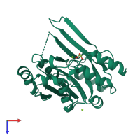 PDB entry 1qg8 coloured by chain, top view.