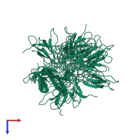 PDB entry 1qgb coloured by chain, ensemble of 24 models, top view.