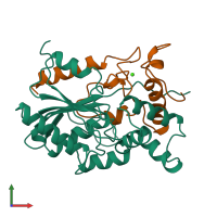 PDB entry 1qge coloured by chain, front view.