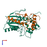 PDB entry 1qge coloured by chain, top view.