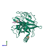 PDB entry 1qgf coloured by chain, side view.