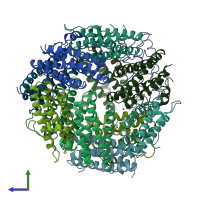PDB entry 1qgh coloured by chain, side view.