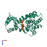 PDB entry 1qgi coloured by chain, top view.