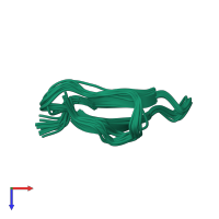 PDB entry 1qgm coloured by chain, ensemble of 15 models, top view.