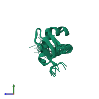 PDB entry 1qgp coloured by chain, ensemble of 15 models, side view.